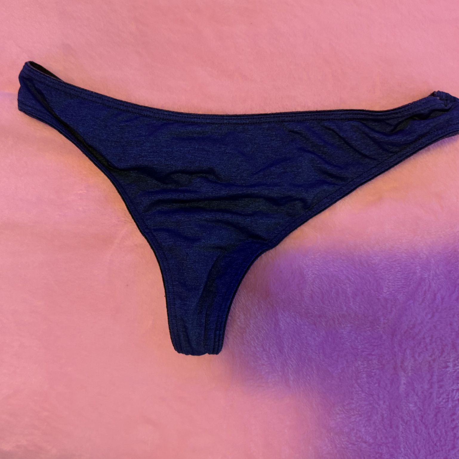 Worn Dark Blue Silky Panties