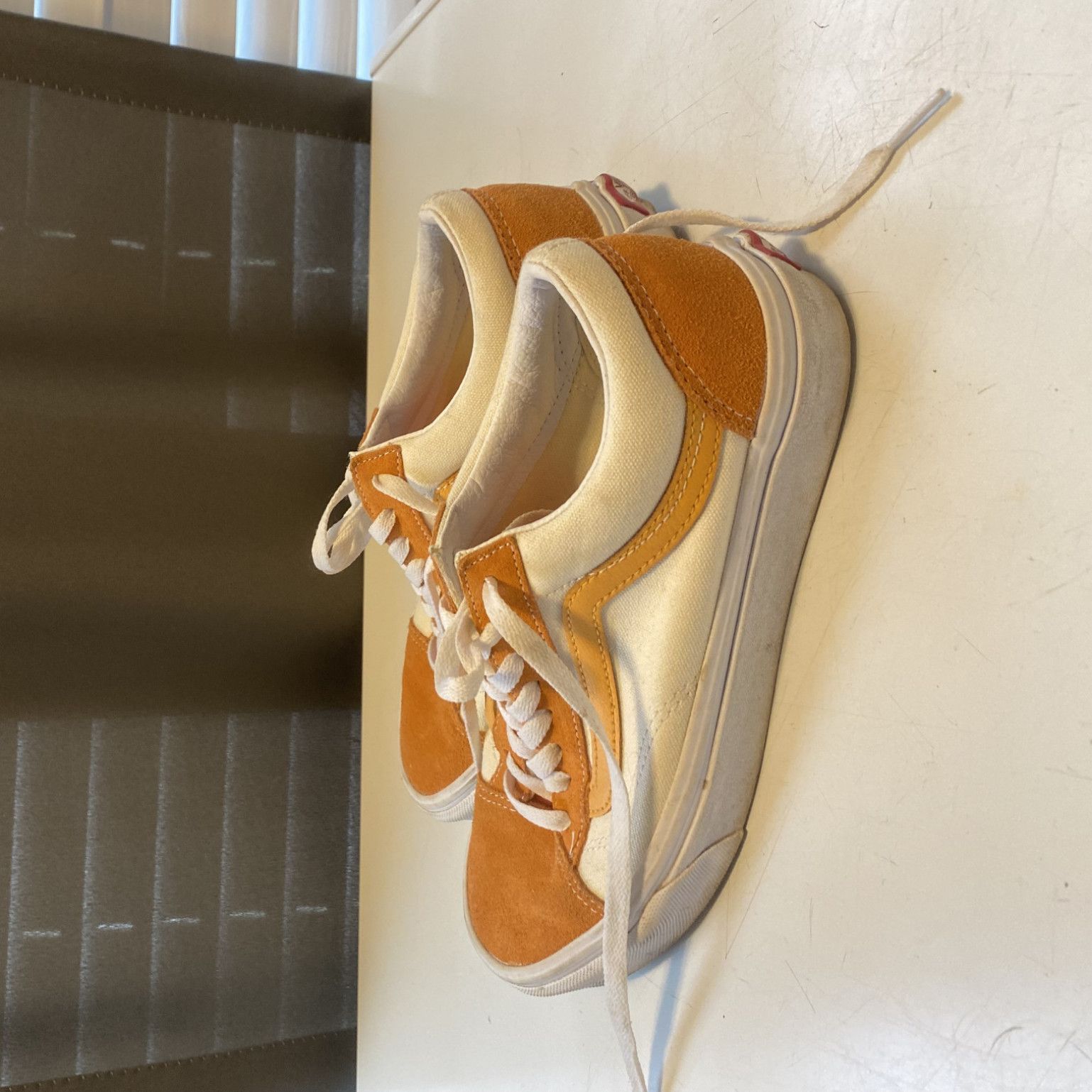 WORN ORANGE CREME VANS