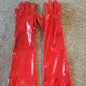 Worn RED Long Length PVC Gloves