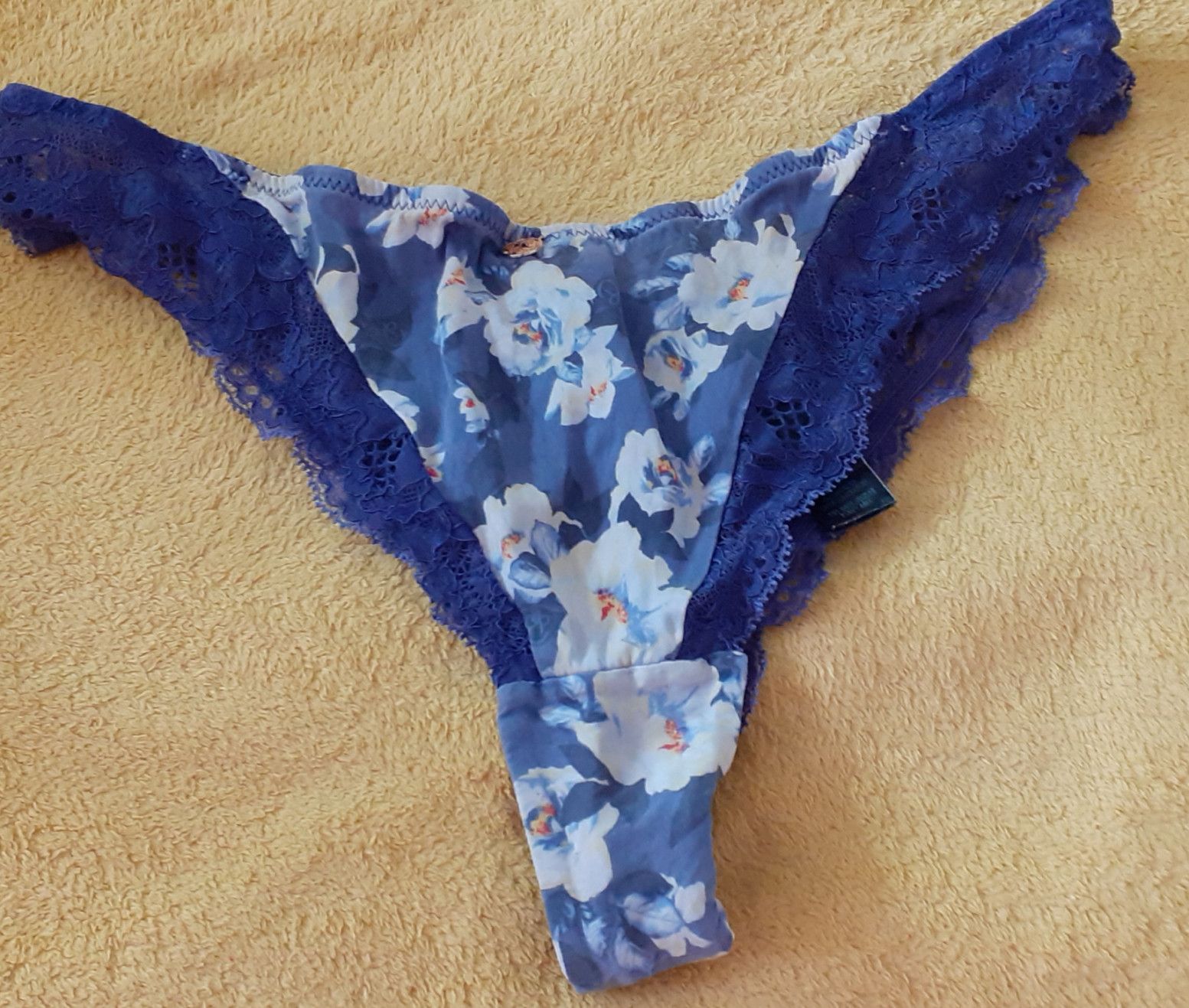 Blue floral silky satin lace Thong