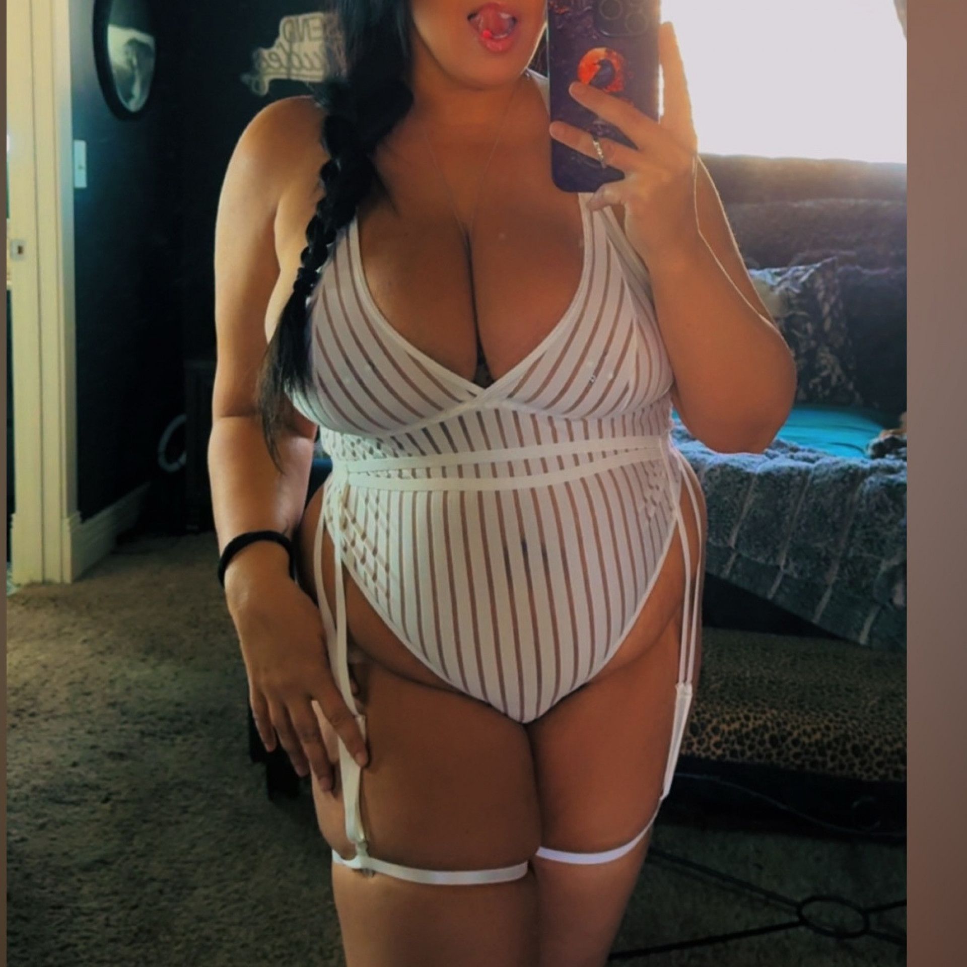 White bodysuit with garter belt