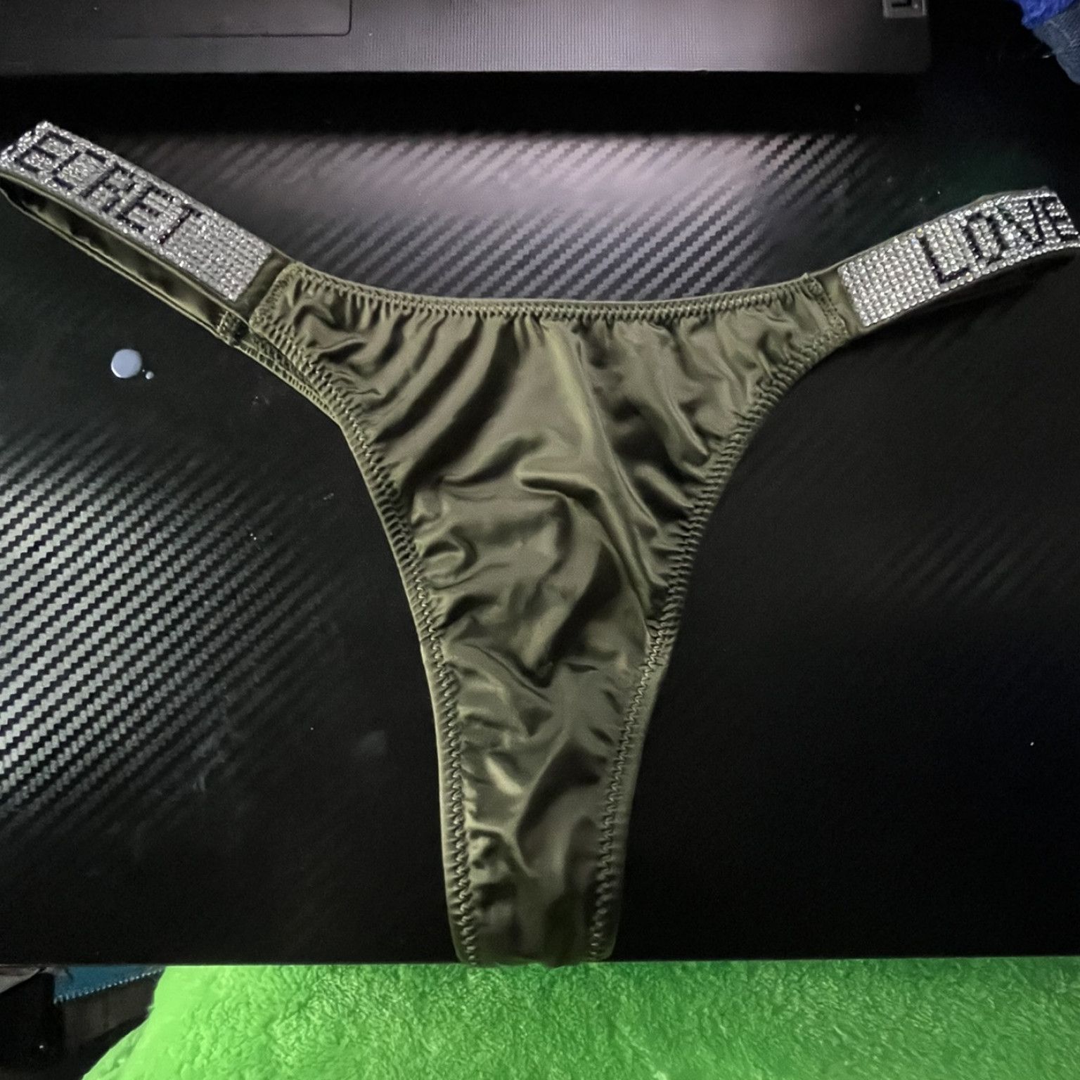 Deep Green Satin Thong