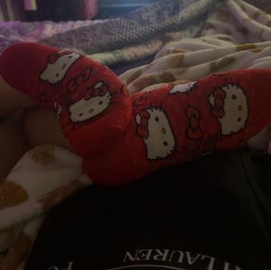 Worn Red Hello Kitty Socks