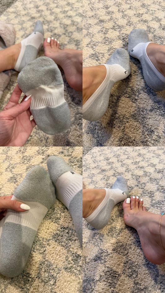 worn white and grey ankle socks
