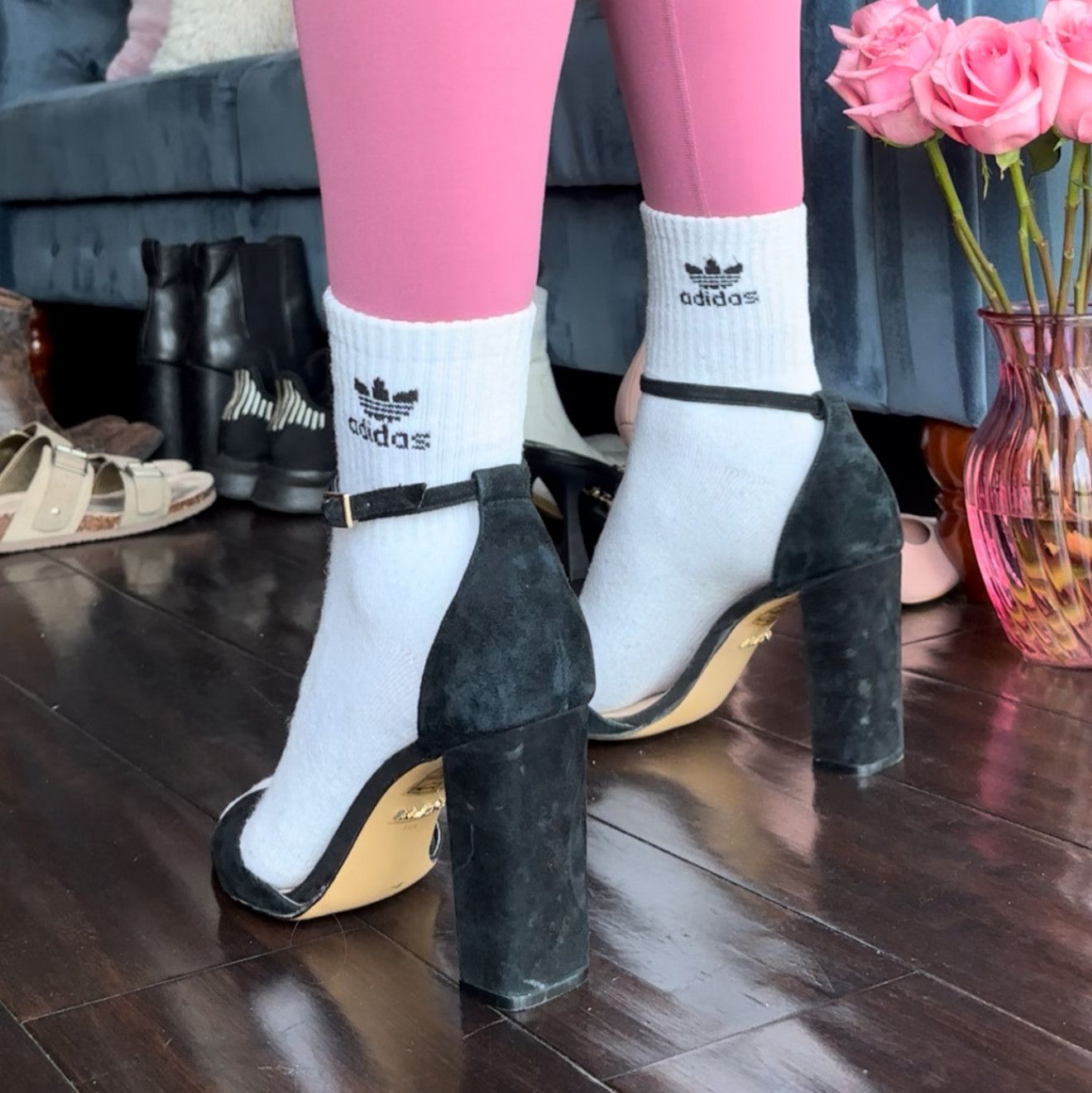Used Black Ankle Strap Heels Worn in Power and Scent