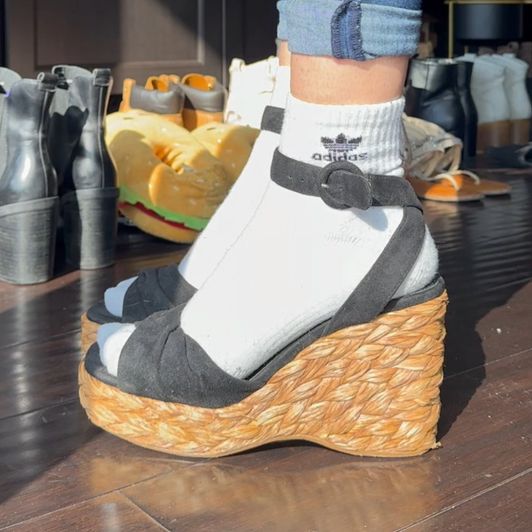 Used Date Night Black Heels Wedges