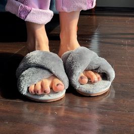 Used Grey Slippers Worn and Scented