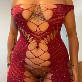 Sexy Red Fishnet Sheer Dress