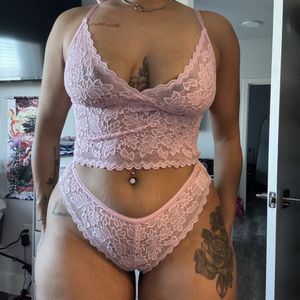 Sexy Pink Lace Two Piece Set