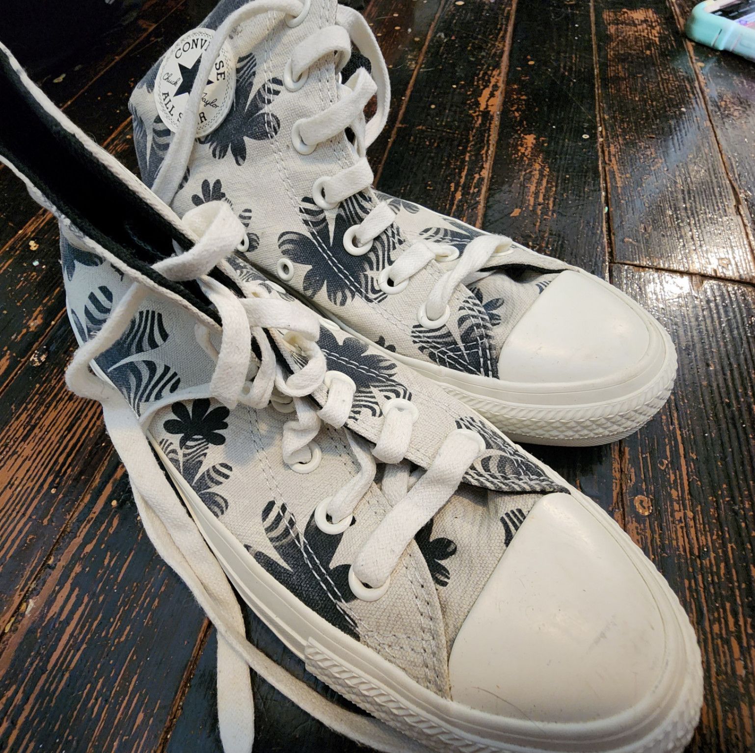 High Top Floral Converse Sneakers Size 6