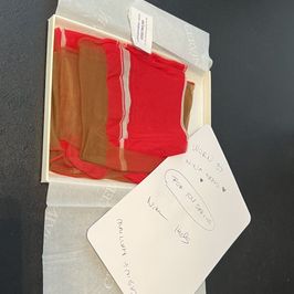 FF TAN RED STOCKINGS WORN BY NINA HEELS AND JOSEPHINEJACKSON