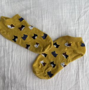 Yellow anklesocks with cats