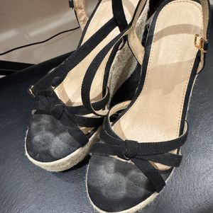 Used and Worn Black Strap Wedges