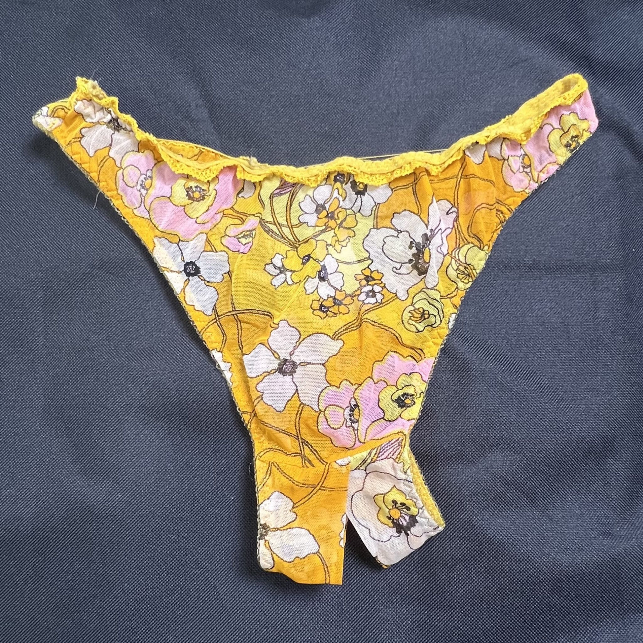 Floral Yellow Crotchless Panties