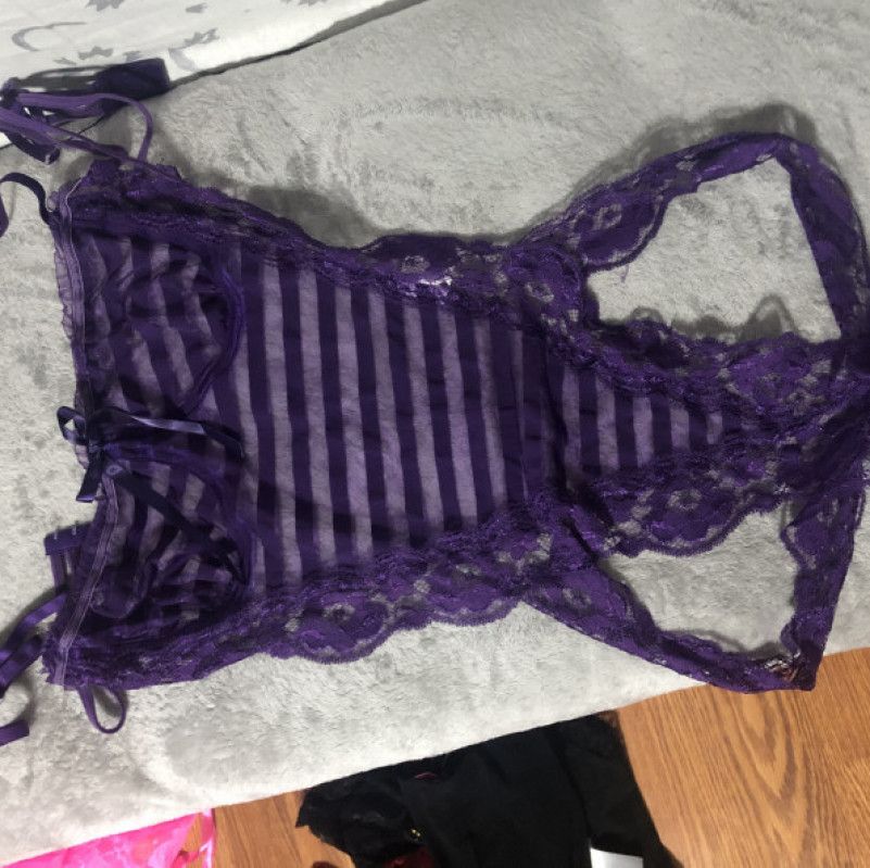 Purple assless backless body suit