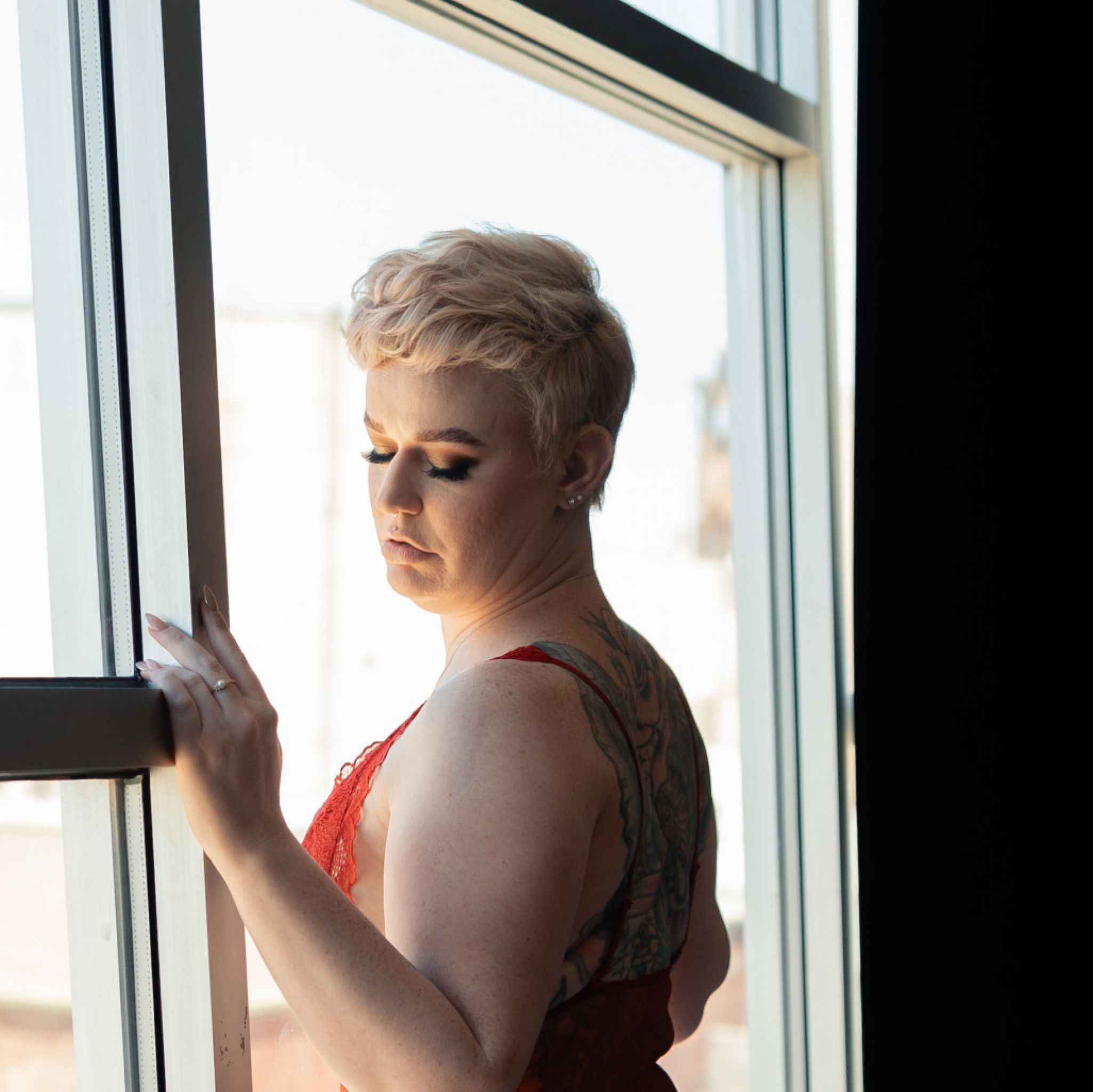 A Red Lace Teddy Photo Set