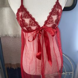 Worn Victorias Secret Baby Lingerie Red Mesh Lace Queen