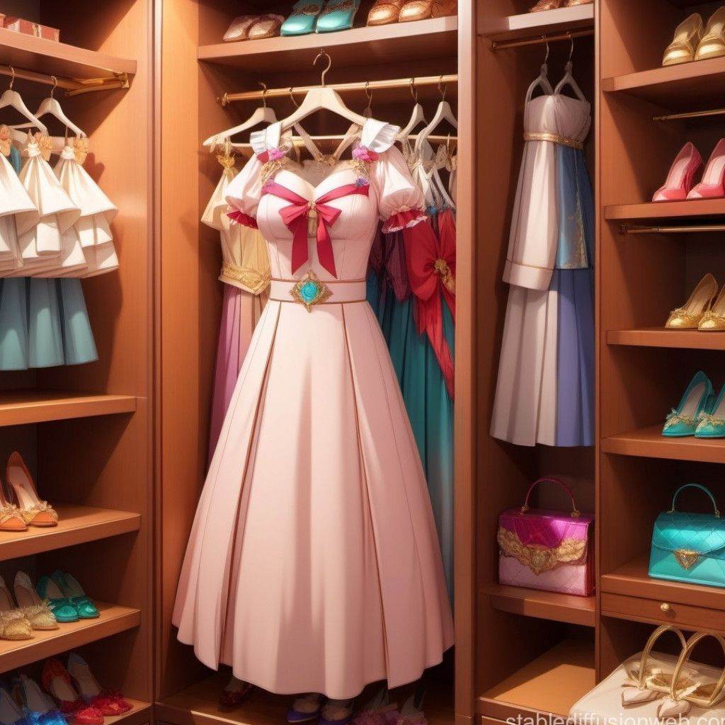 Worn Pink Desert Maid outfit Hanging In Luxurious Closet