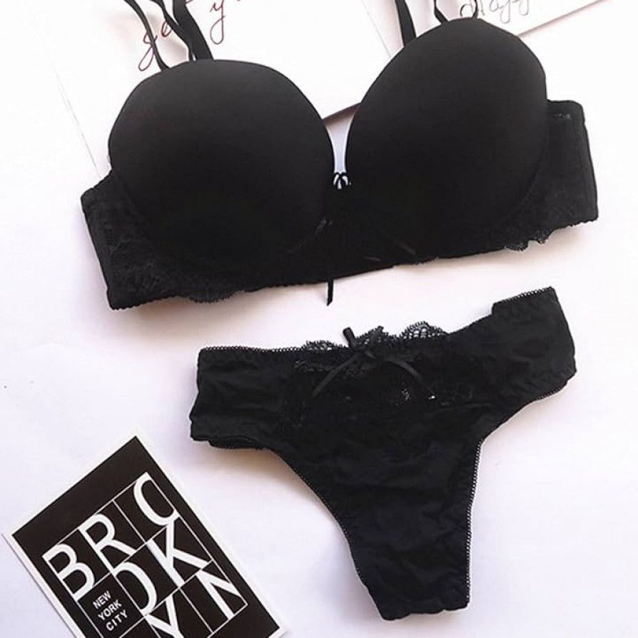 Worn Black Bra and Panties Set