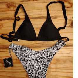 Worn ZAFUL Black and White Spots Dots Bottom and Black Top