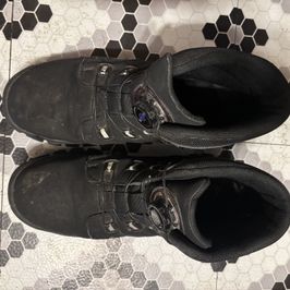 Worn Black Leather Steel Toe Boots