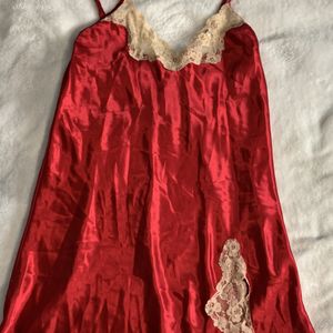 Red Satin Nighty With Lace