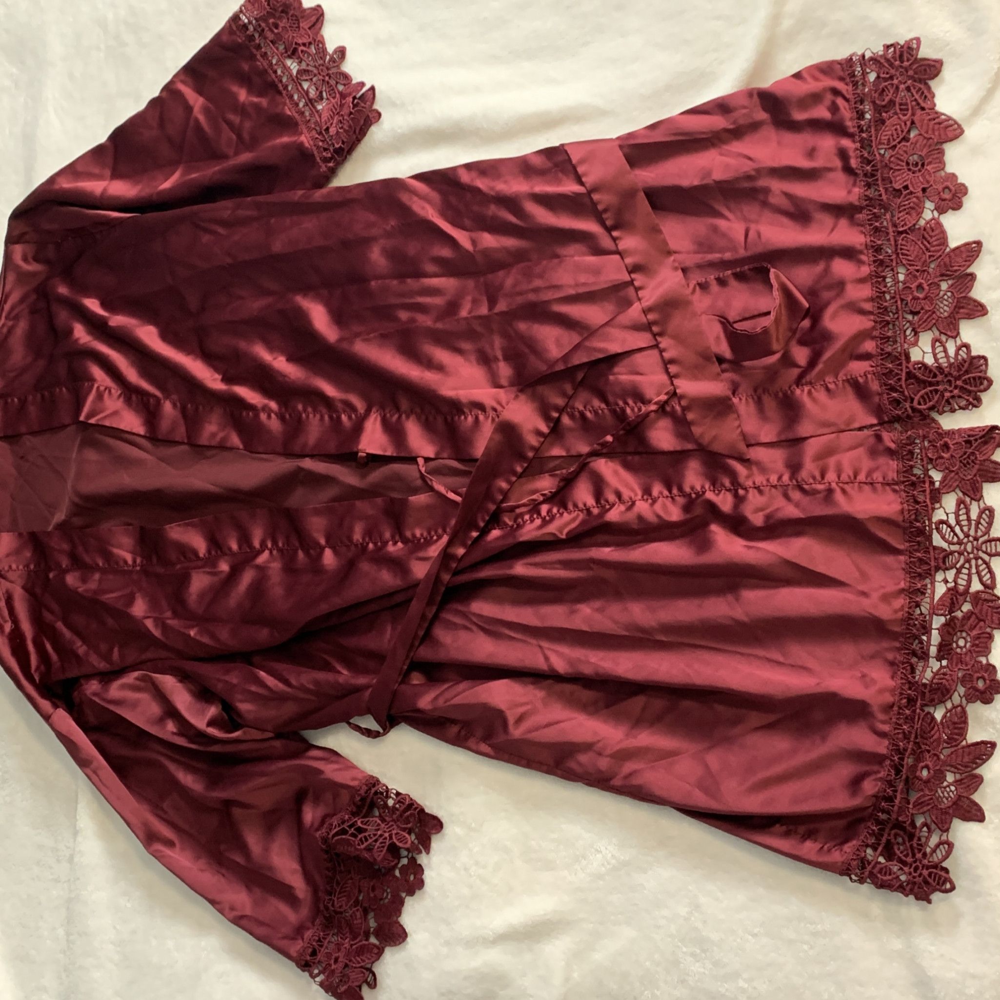 Maroon Satin Nighty with Lace