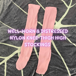 WORN DUSTY ROSE KNEE HIGH THIGH HIGH NYLON STOCKINGS