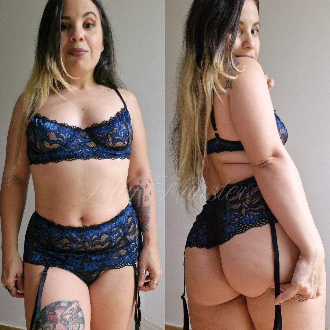 Worn Blue Lace Lingerie Set