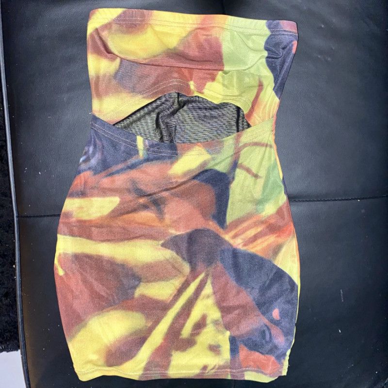 Strapless Cut Out Mesh Dress