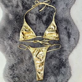Gold Metallic Thong Bikini Set