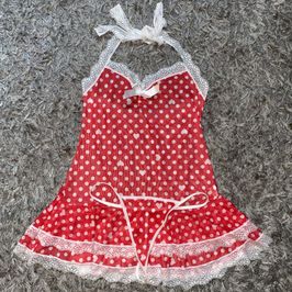 Red Mesh Polkadot Lingerie Mini Dress