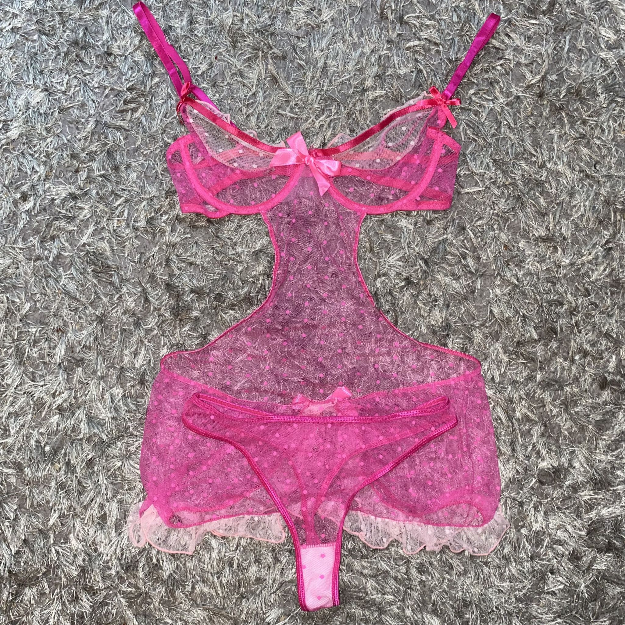 Hot Pink Sexy Mesh Lingerie Set
