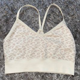 Beige Cheetah Print Ribbed Sports Bra