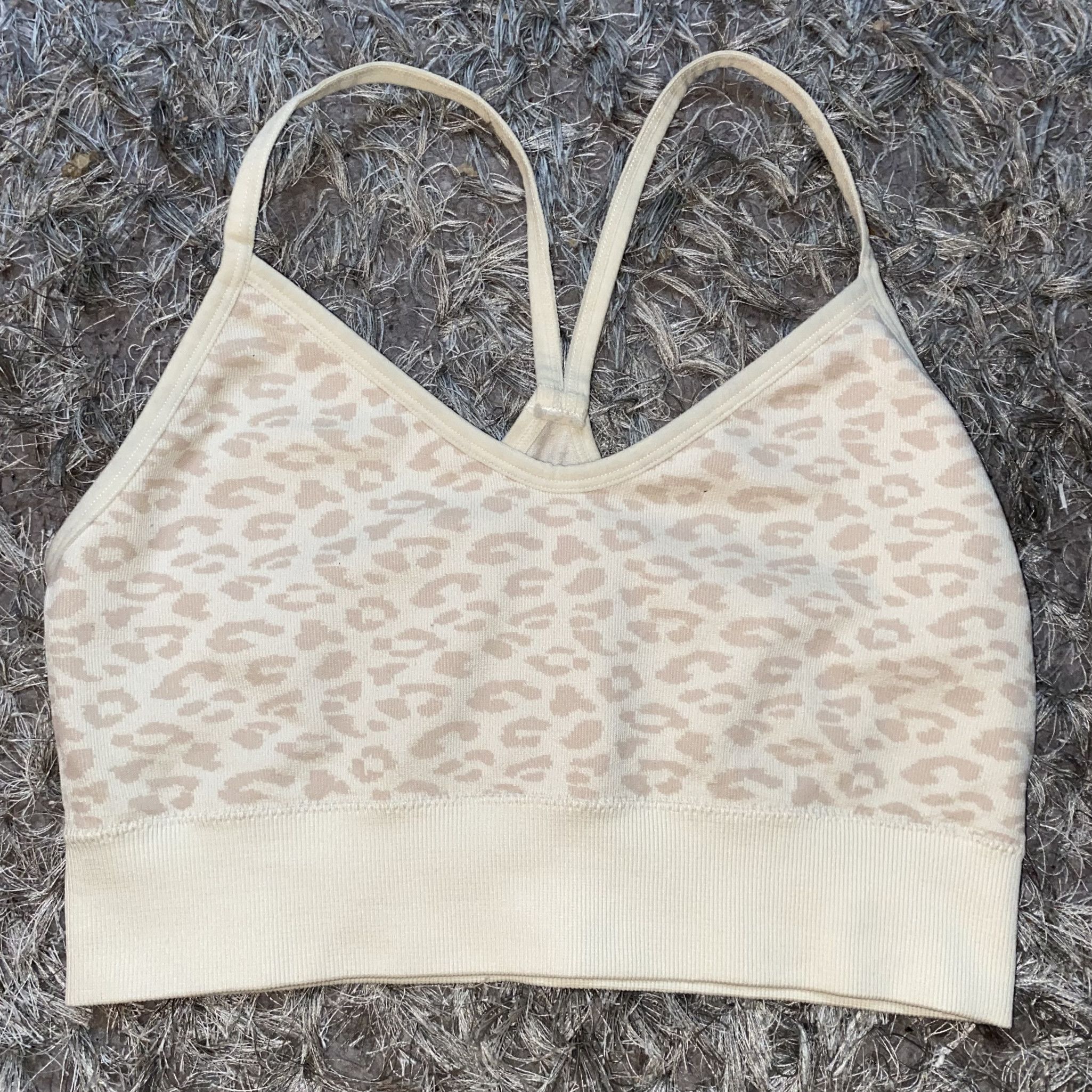 Beige Cheetah Print Ribbed Sports Bra