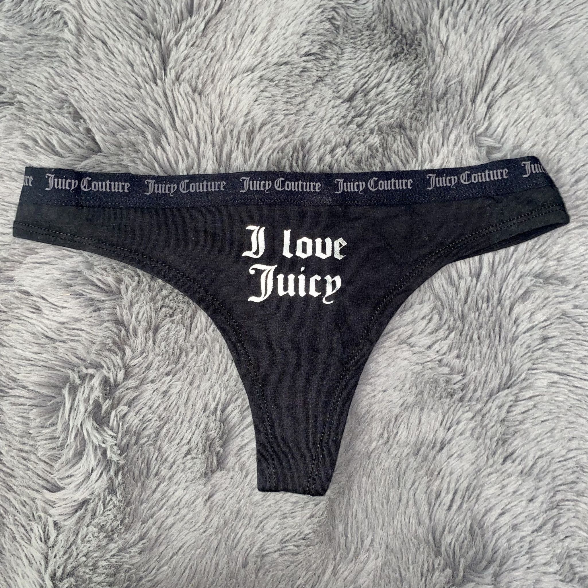 Juicy Couture Black Cotton Thong Panties