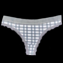 Lace Trim Cotton Thong Panties