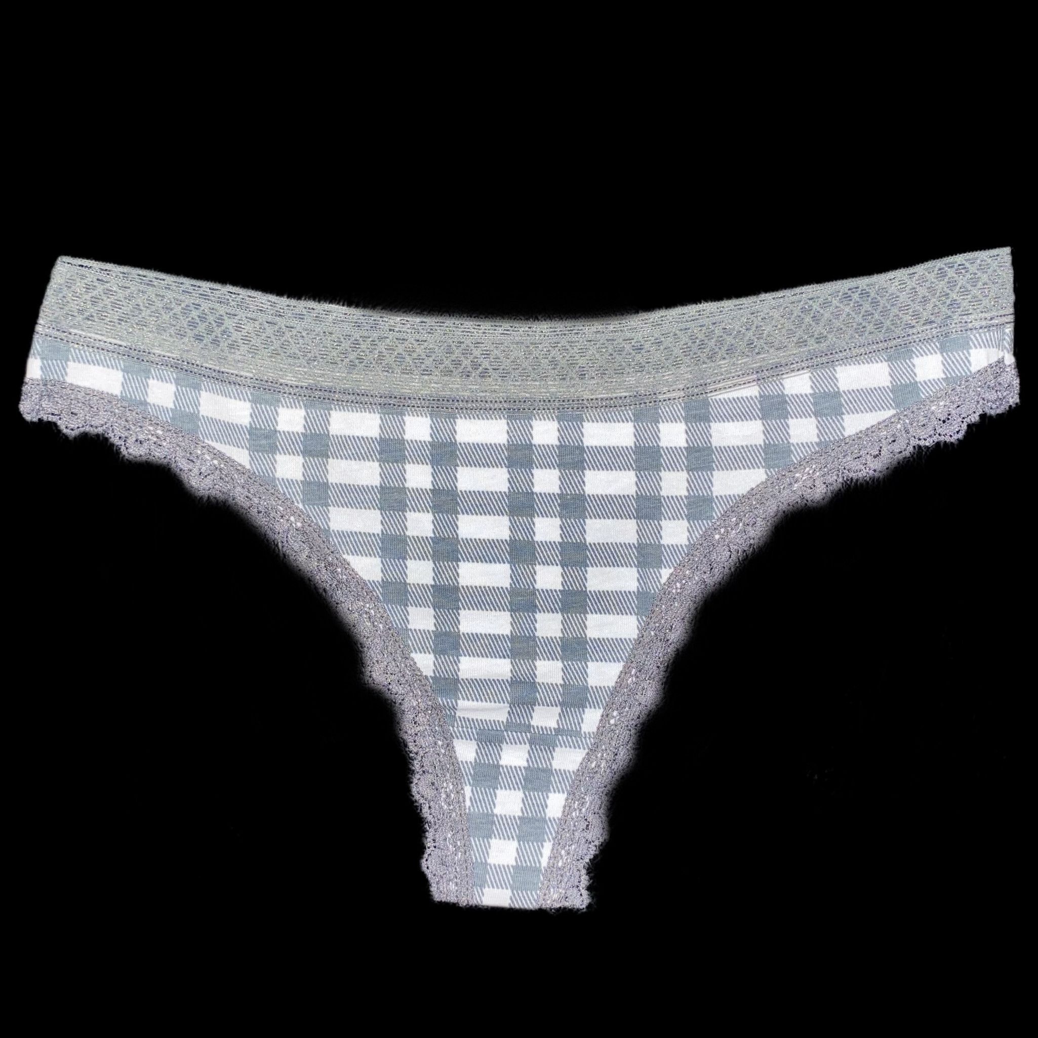 Lace Trim Cotton Thong Panties