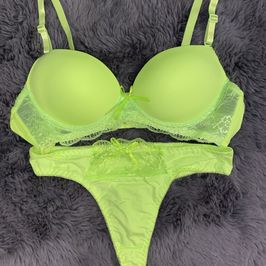 Neon Green Push Up Bra Thong Panty Set