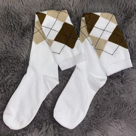 White Knee High Argyle Socks