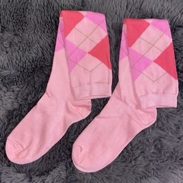 Pink Knee High Argyle Socks