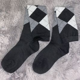 Black Knee High Argyle Socks