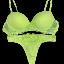 Neon Green Push Up Bra Thong Panty Set