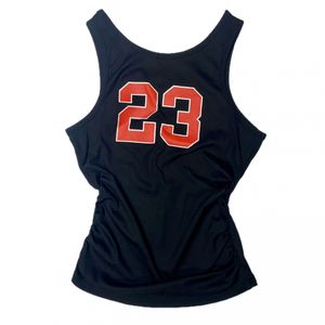Black Ribbed Jersey Number Tank Top