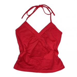 Red Ruched Halter Tank Top