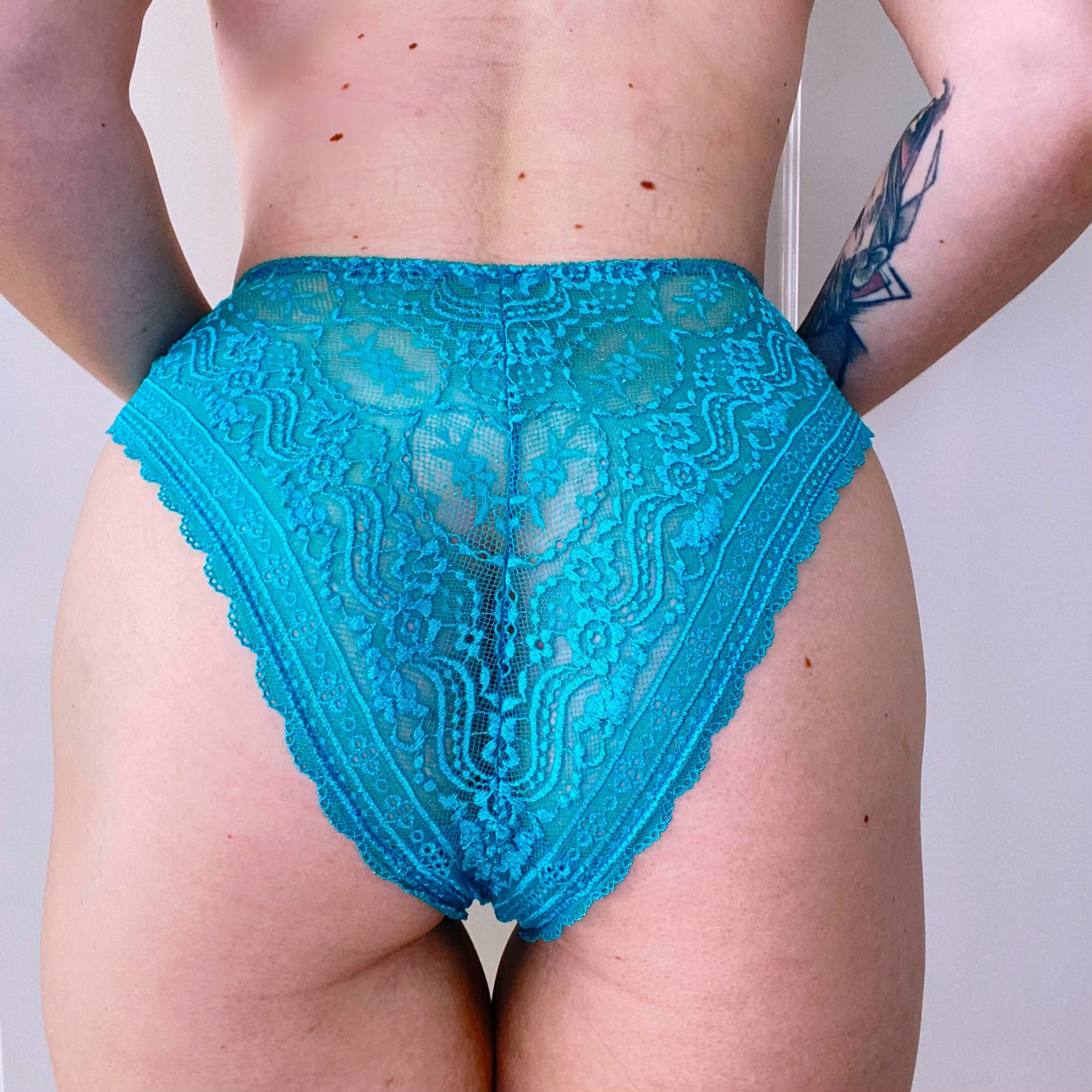 Turquoise Lace Cheeky High Waist Panties