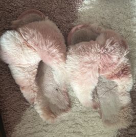 Dirty pink fluffy slippers 2yrs worn