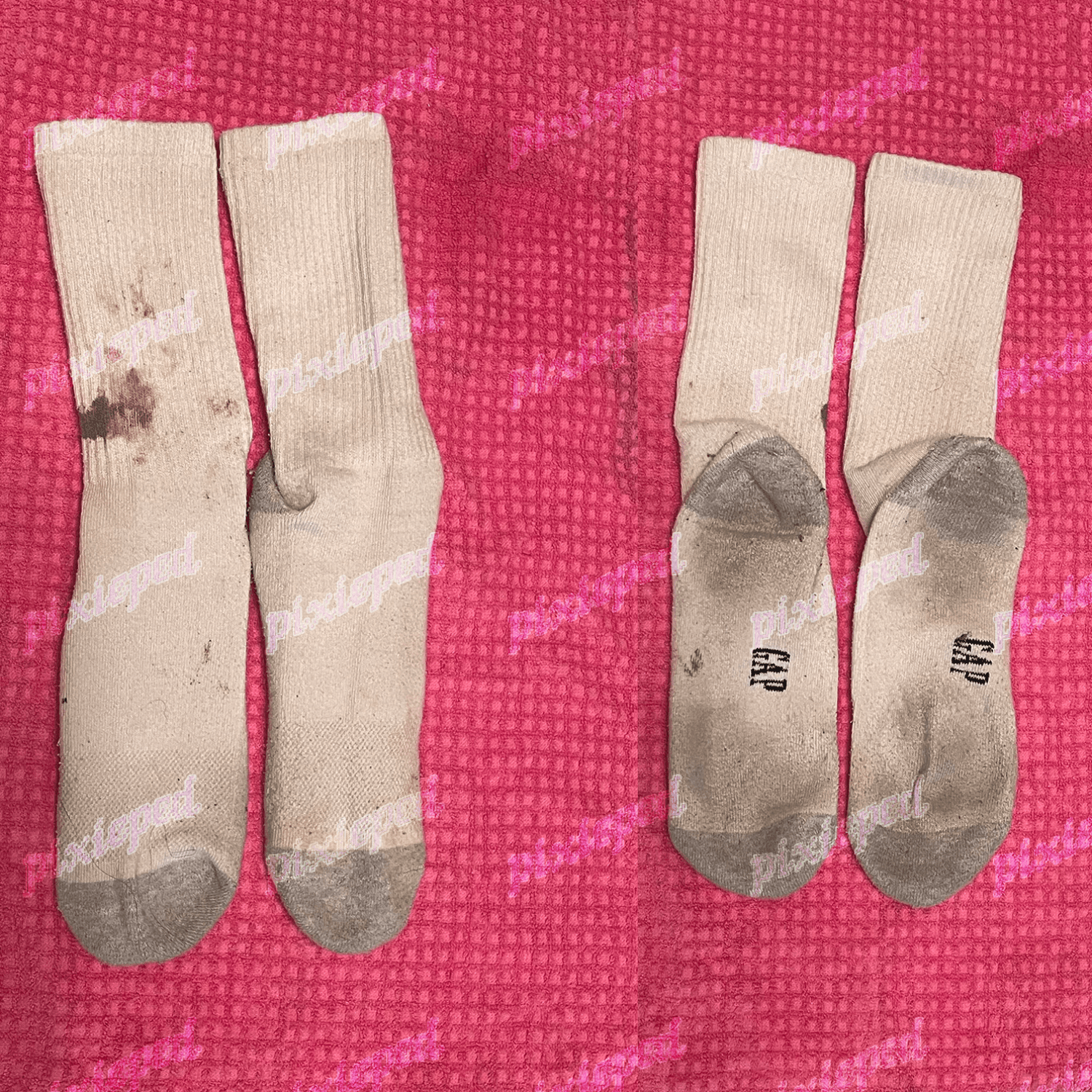 dirty white crew socks w coffee stain