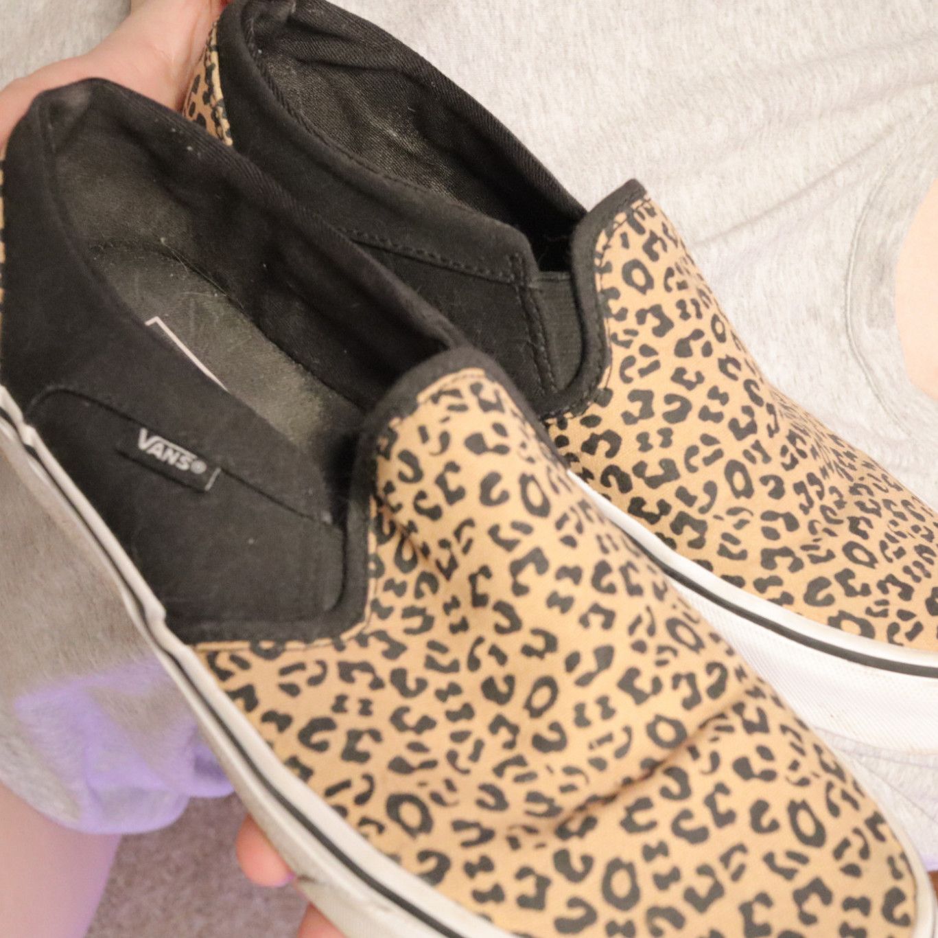 Extremely Worn Cheetah Slipon Vans