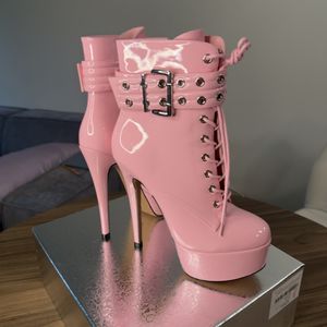 Womens Pink Stiletto Platform Zip Up Booties Like New Size 8